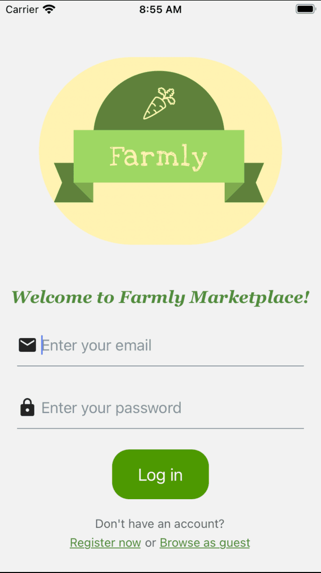 Farmly App Login Screen